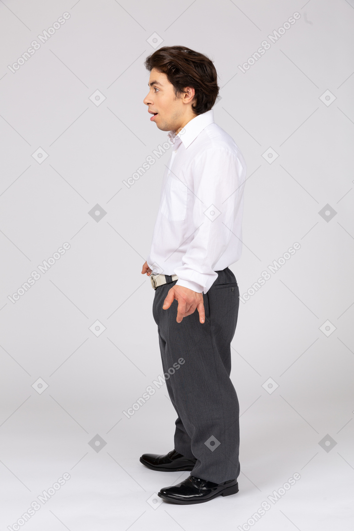 Side view of an amazed office worker