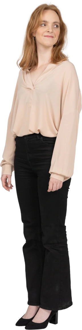 Woman in beautiful blouse standing