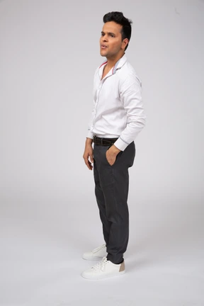 Man in white shirt standing