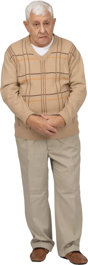 Front view of an old man in casual clothes