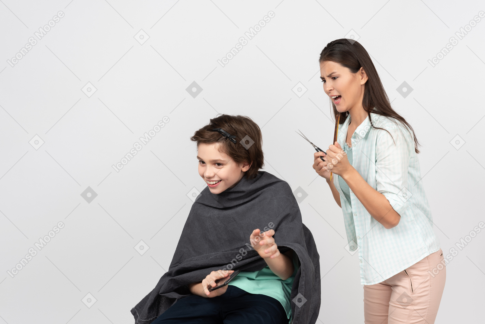 Angry hairdresser shouting at a young customer