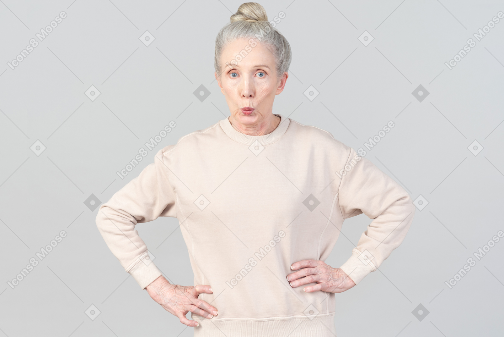 Old lady with hands on waist