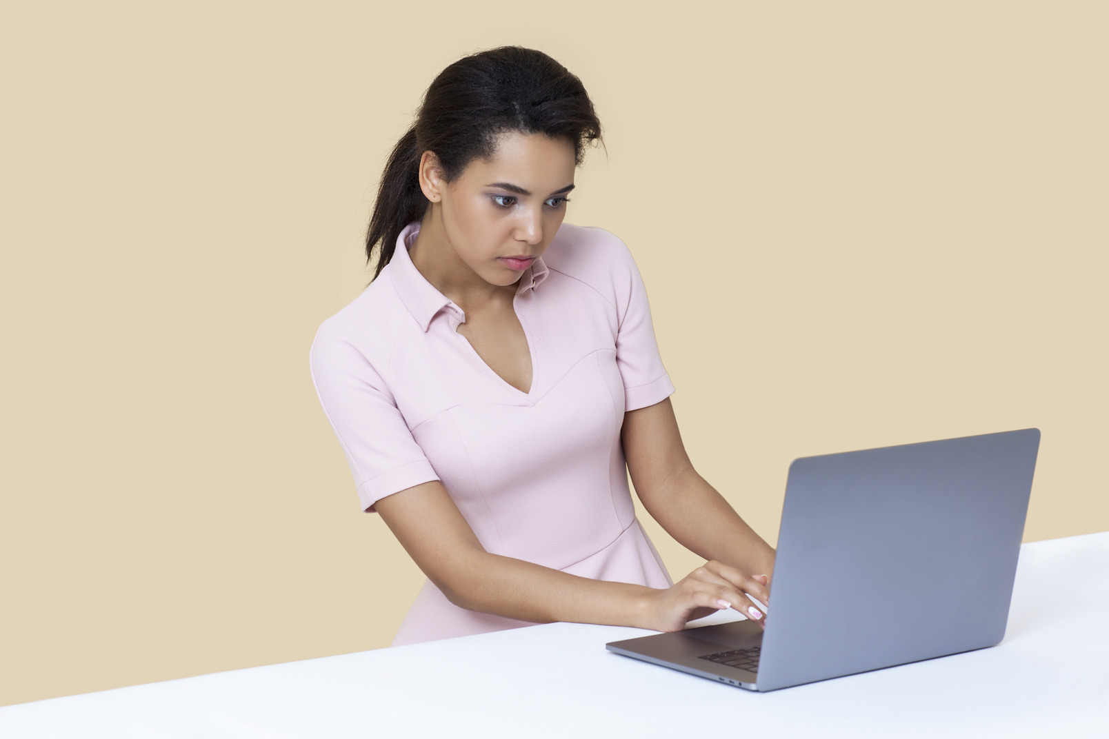Female office worker working on computer
