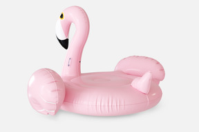 Flamingo rubber ring photographed from the side