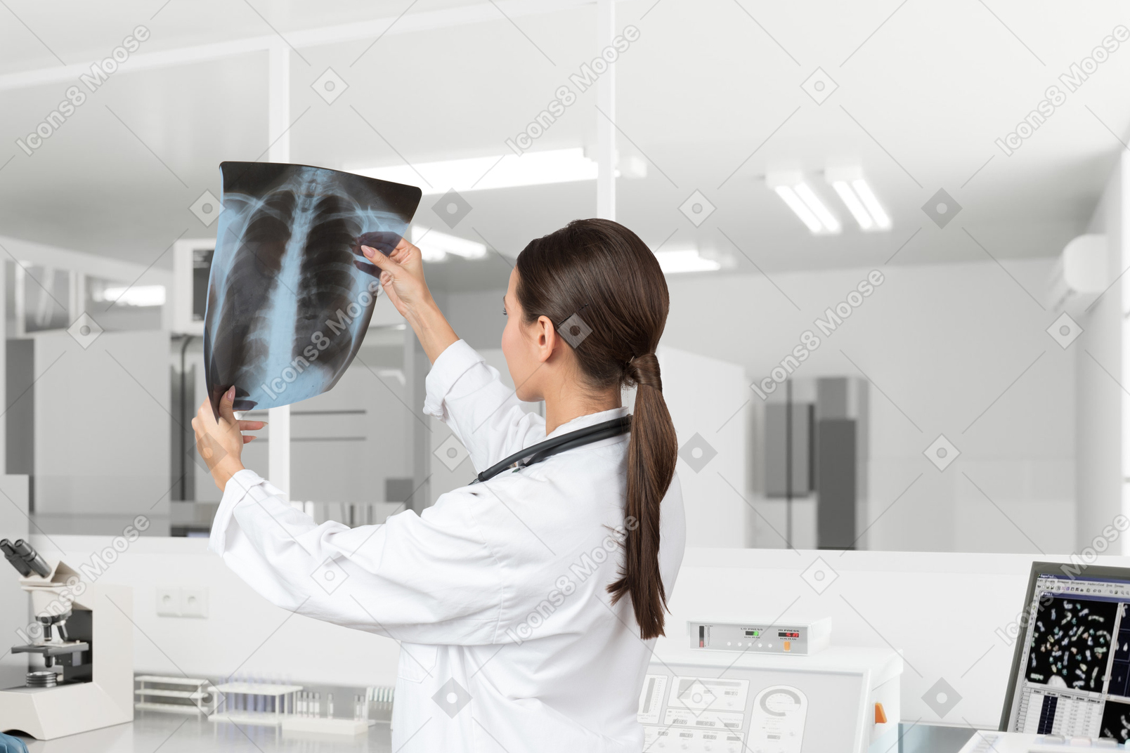 Female doctor looking at an x ray scan
