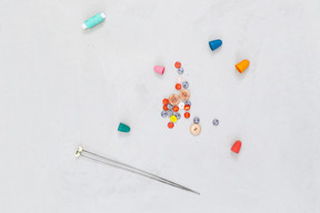 Colorful buttons, threads and needles