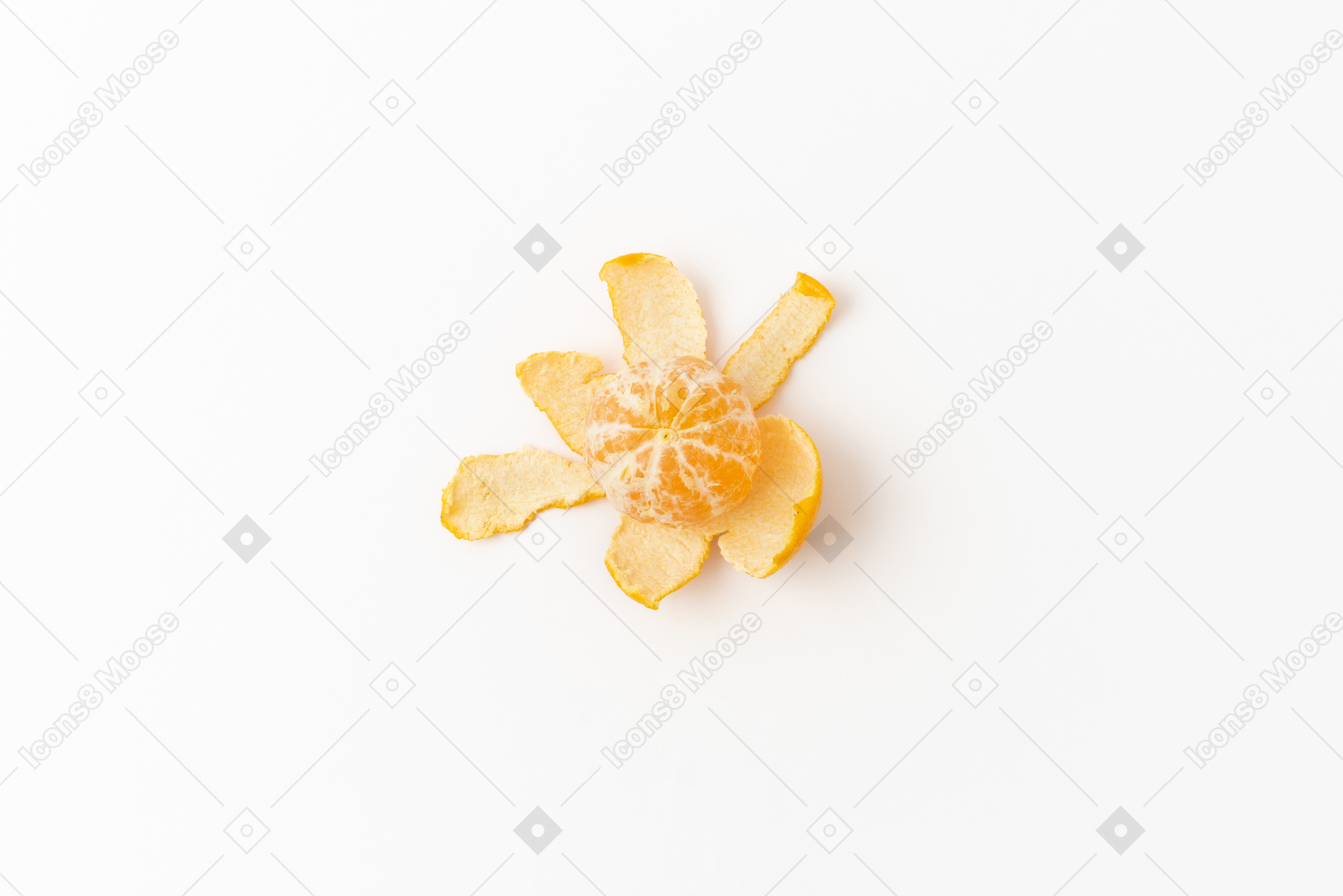 Half peeled mandarin on a white background