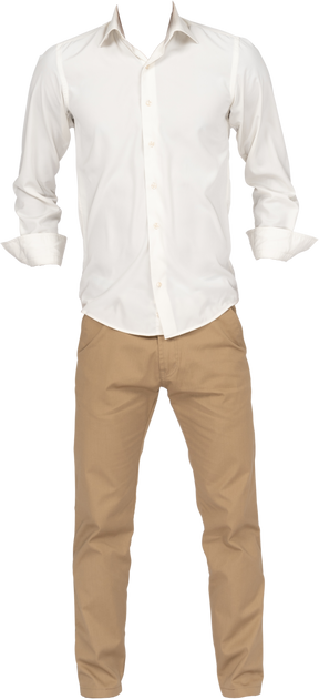 Camicia bianca e pantaloni cammello