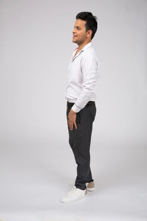 Man in white shirt standing