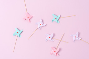 Pastel pinwheels on a pink background