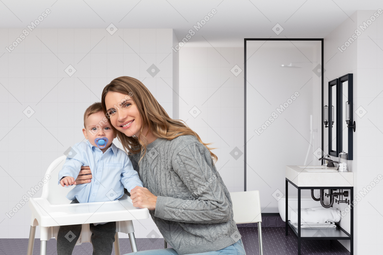 Woman and child in the bathroom