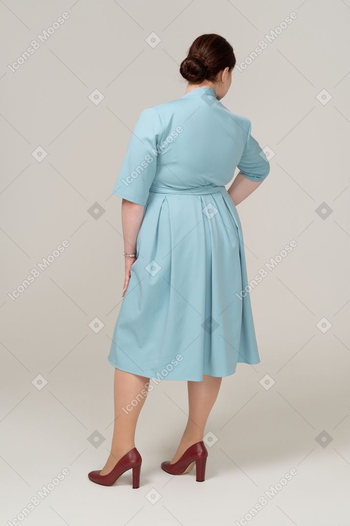 Vista trasera, de, un, mujer, en, vestido azul