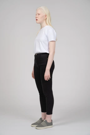 Three-quarter view of a teenage blonde girl