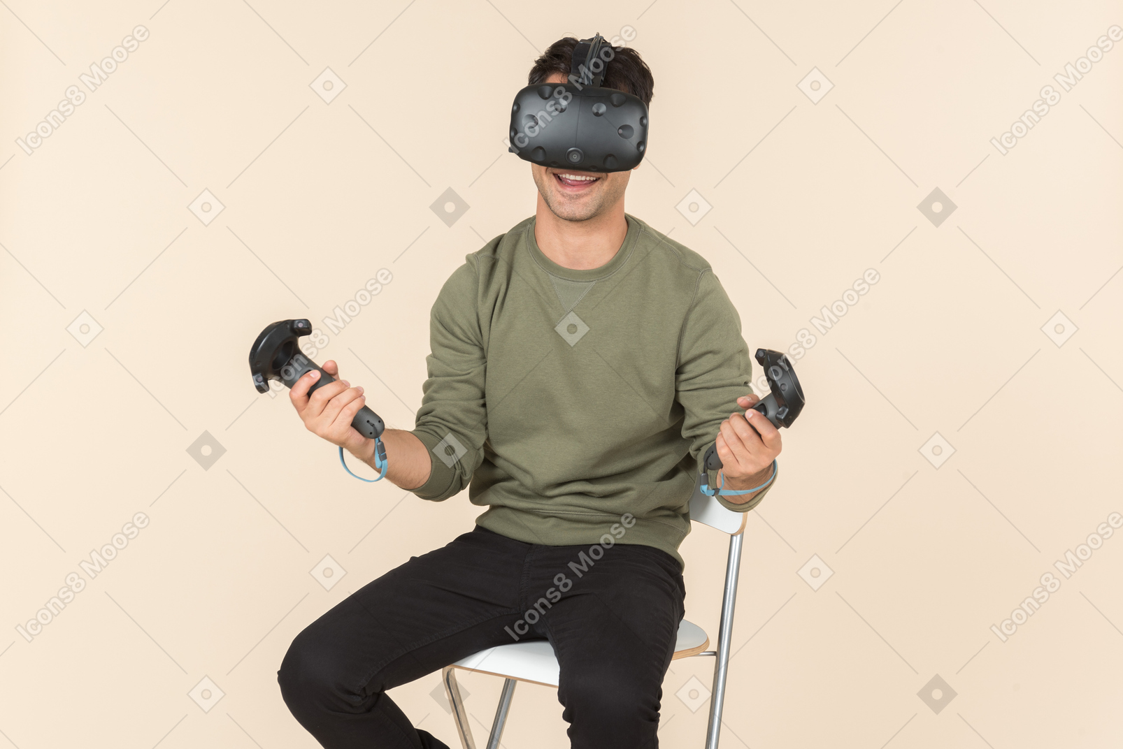 仮想現実ゲームをプレイ若い白人男