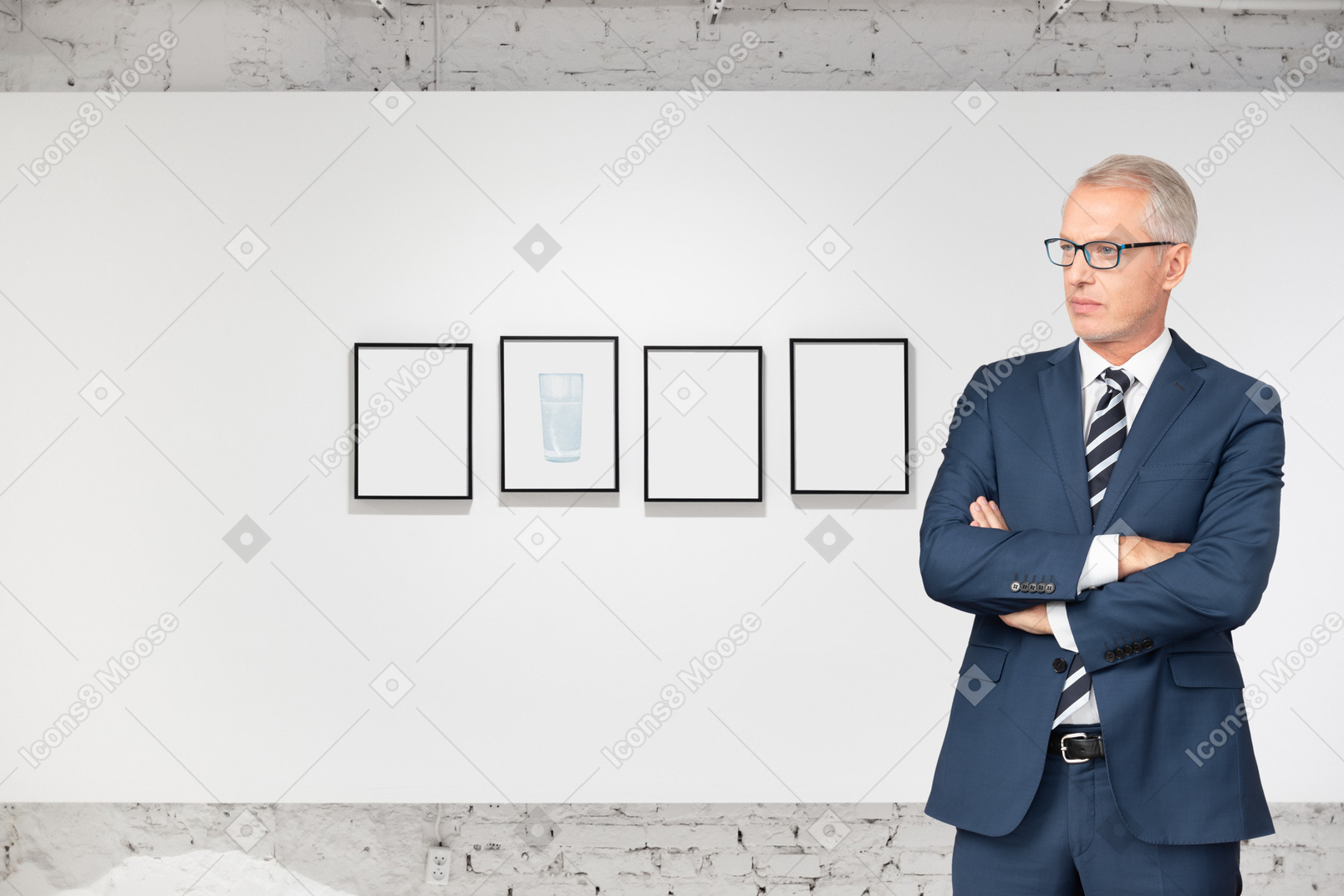 Businessman in suit visiting an art exhibition