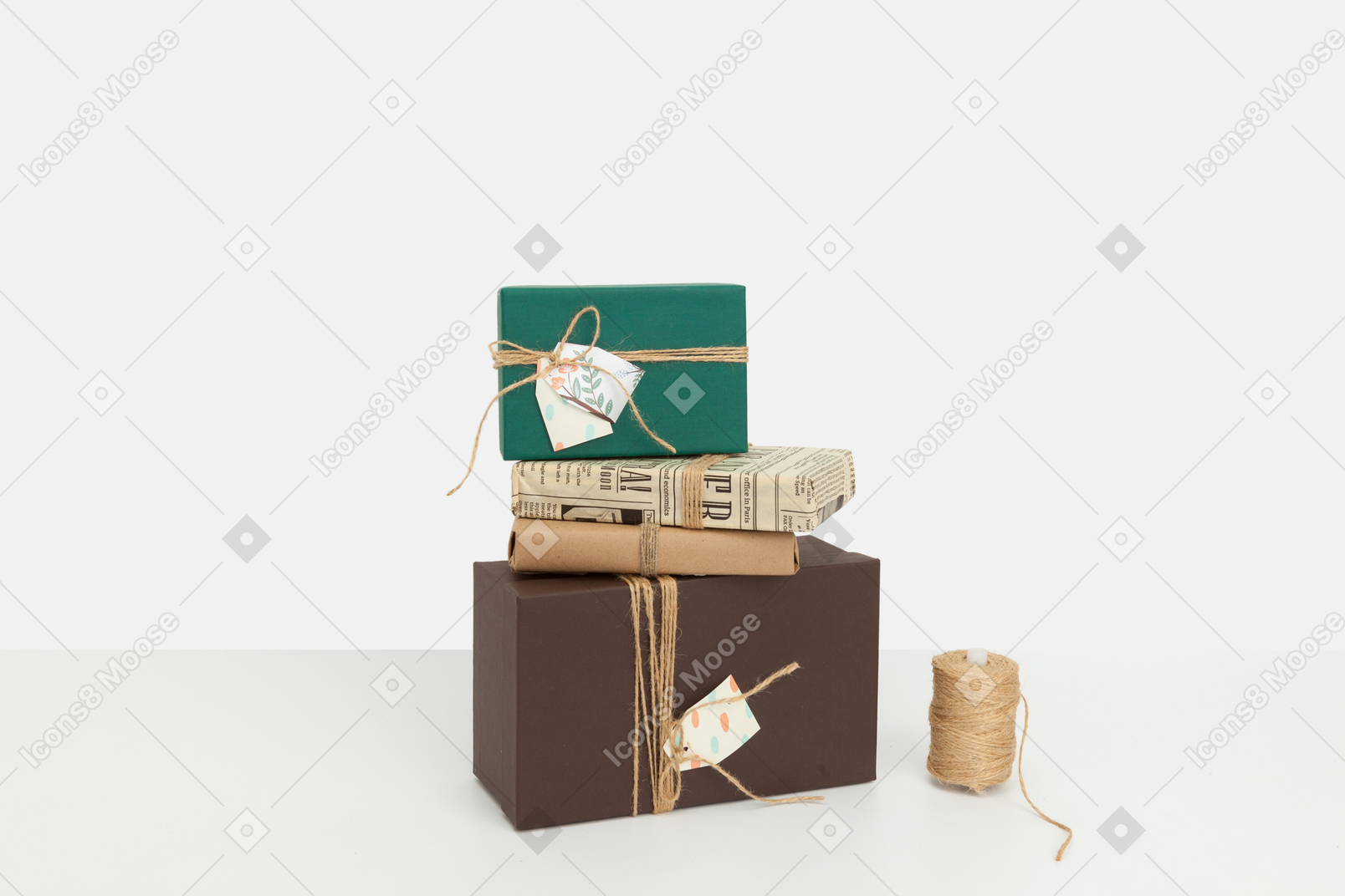 Gift boxes wrapped in plain paper