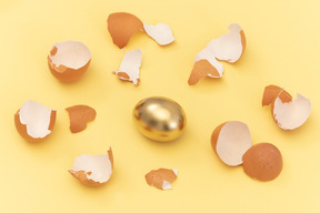 Golden egg among eggshells