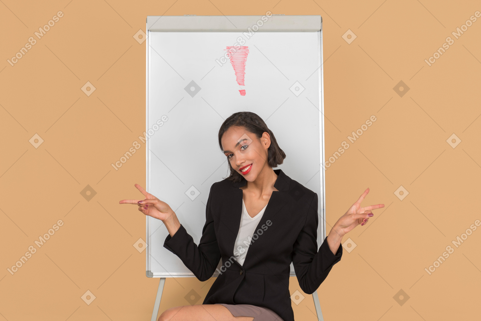 Attractive afro woman sitting by the whiteboard