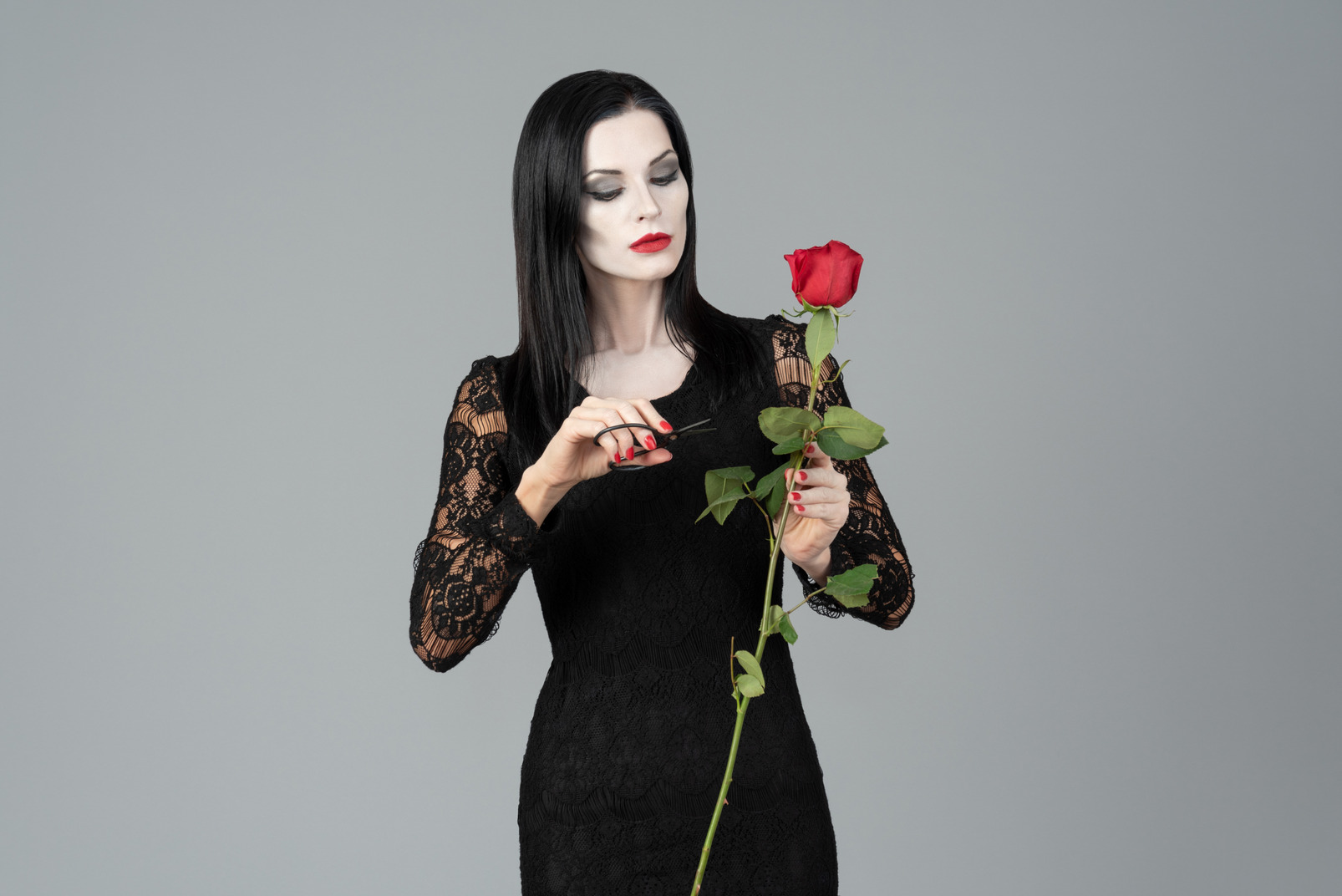 Cutting roses just like real morticia addams