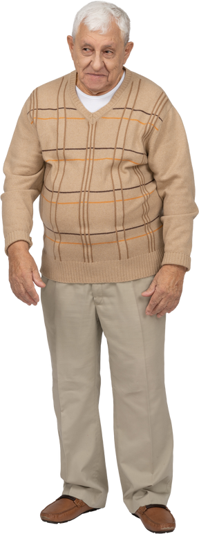 Front view of a happy old man in casual clothes