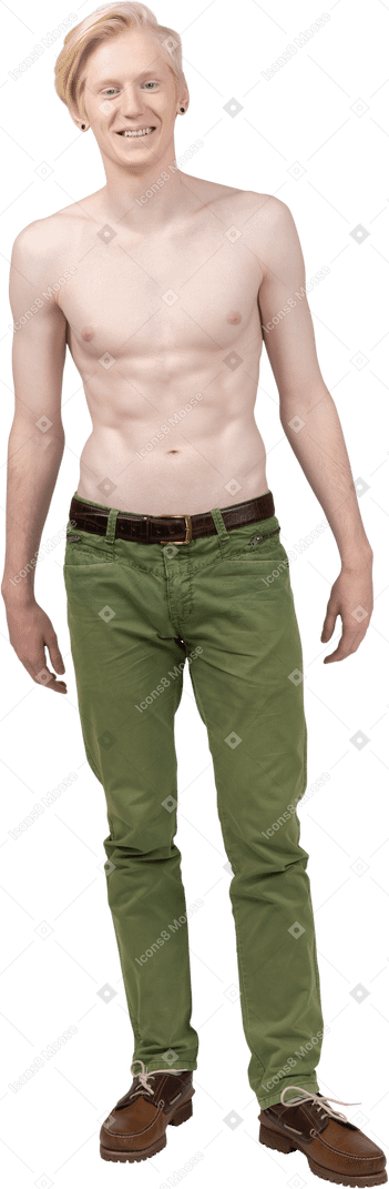 Front view of a shirtless young man