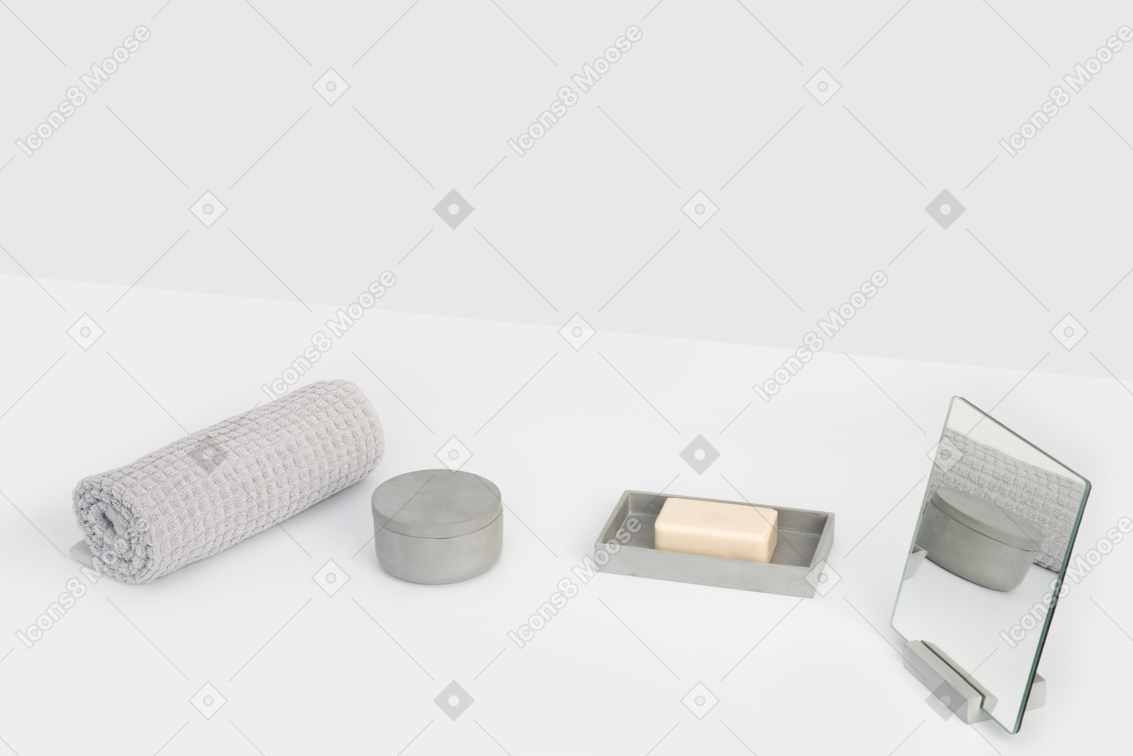 Accesorios de baño en backgroung gris