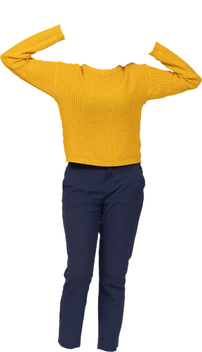 Yellow sweatshirt and blue pants