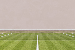 Grass tennis court with a tennis net