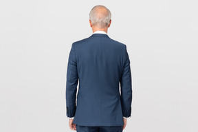 Back view of a man in a blue suit