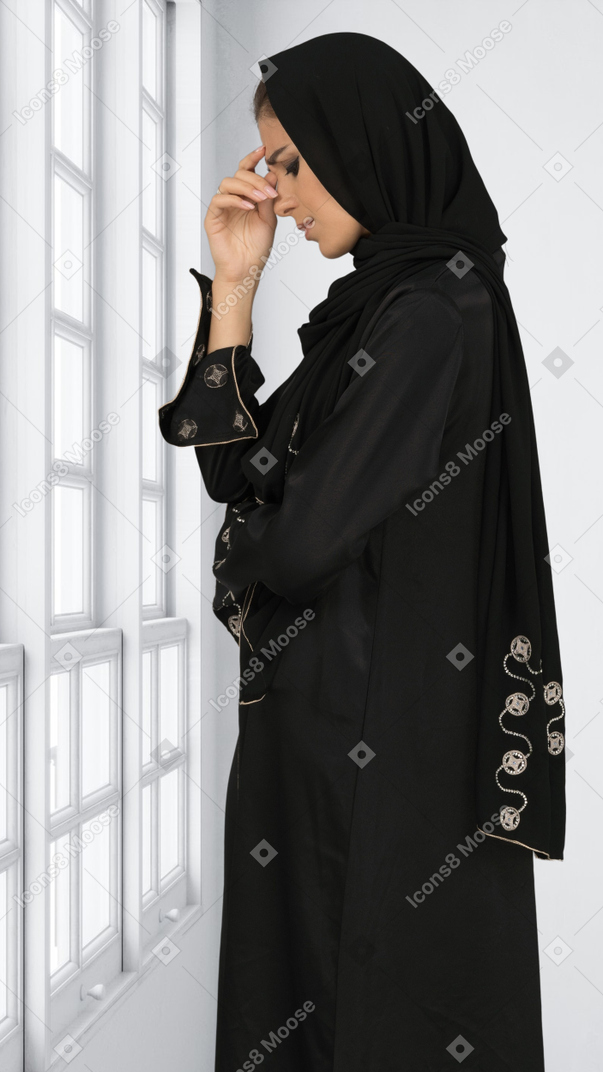 A woman in a black dress