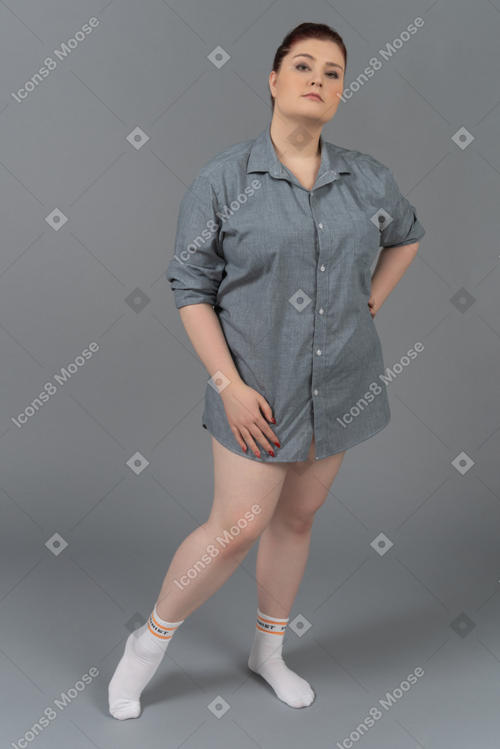 Body positive woman isolated over gray background