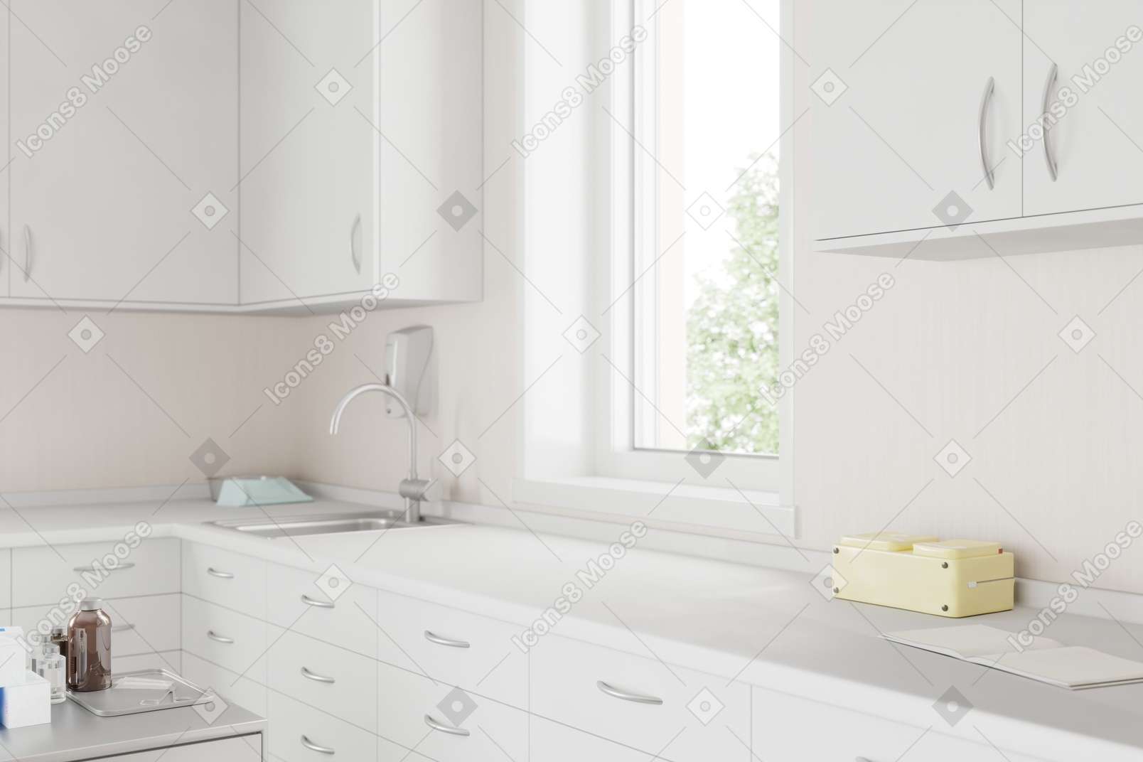 A modern white and black kitchen