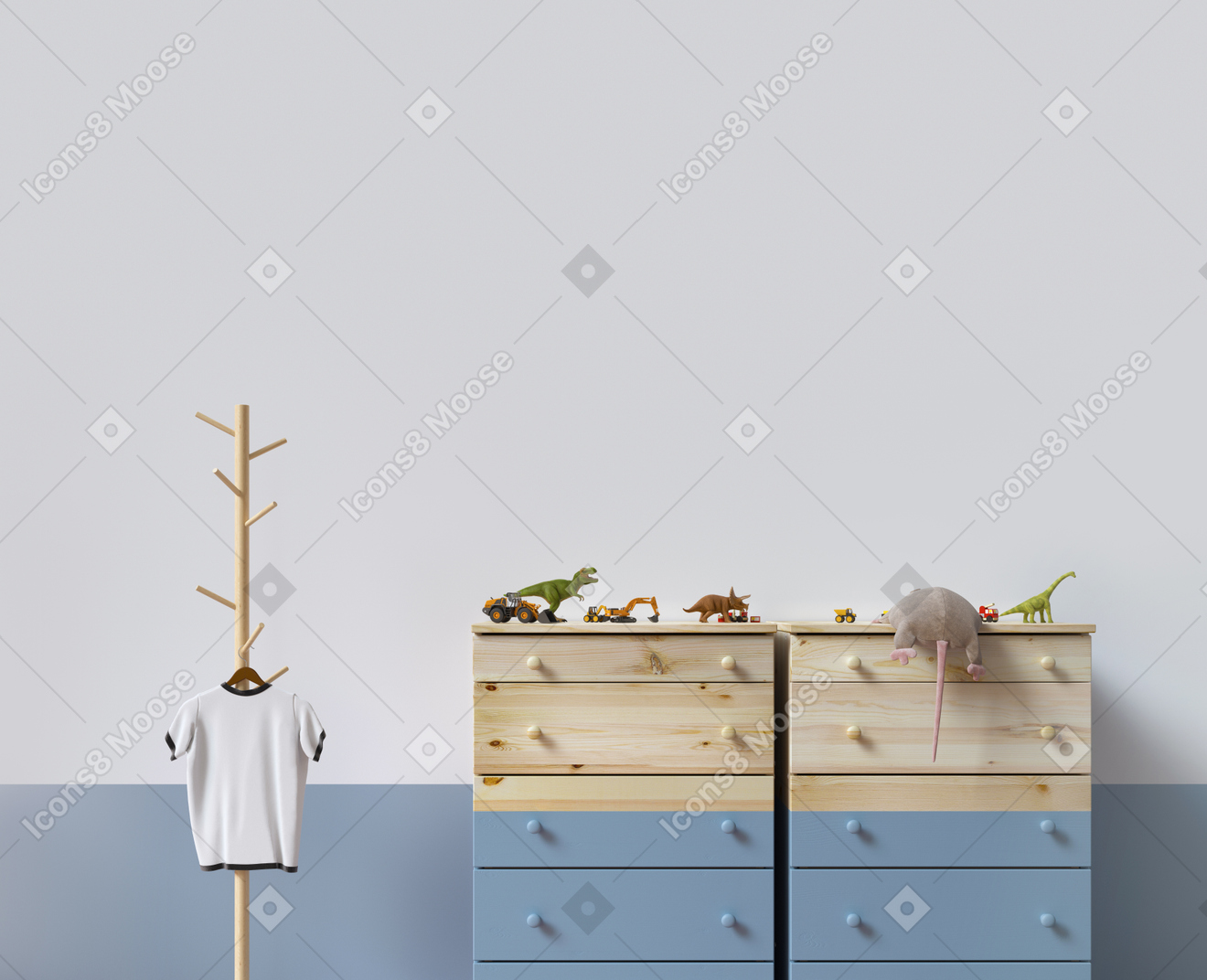 Children's room with a chest of drawers and hanger stand