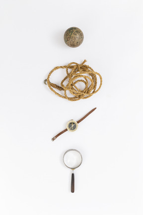 Compass, rope, mini box and mini globe