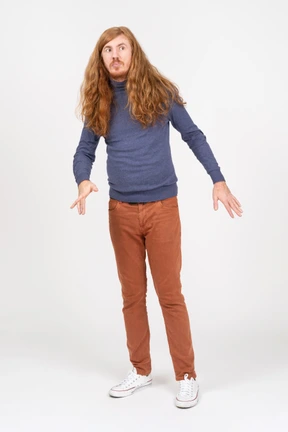 Front view of a scared young man