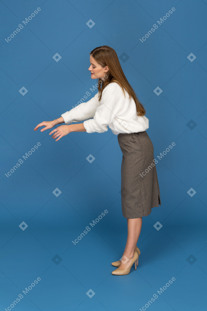 Young businesswoman fondling