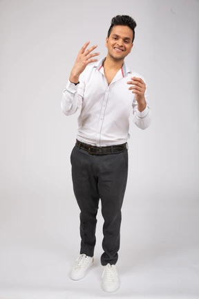Man in white shirt standing