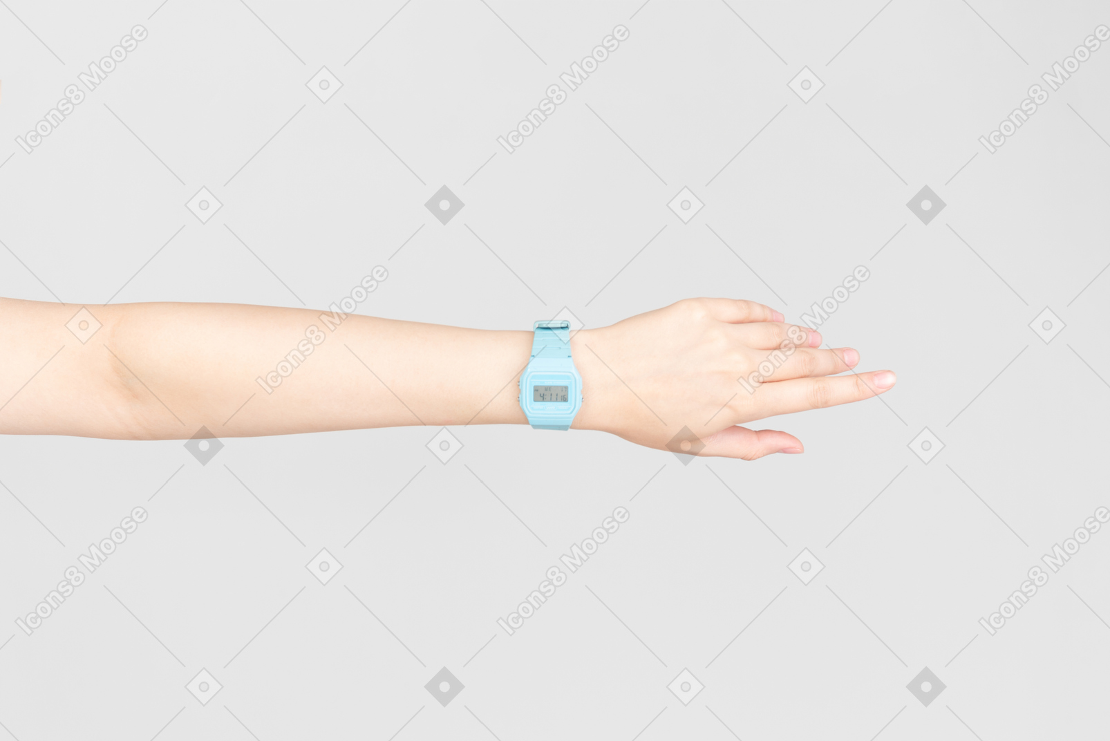 Blue hand watch on female hand