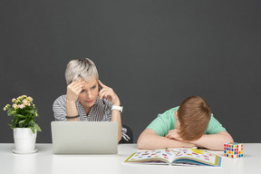 Mother and son doing homework