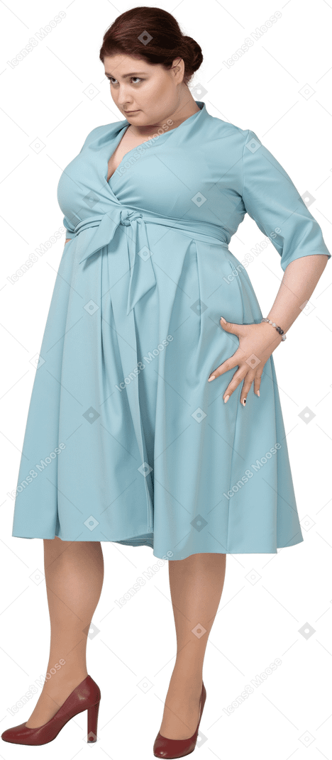Vista frontal, de, un, mujer, en, vestido azul