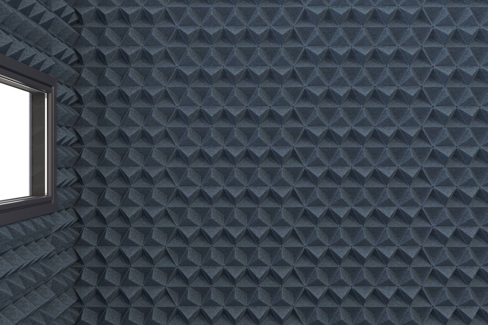 A dark blue soundproof room for audio recording