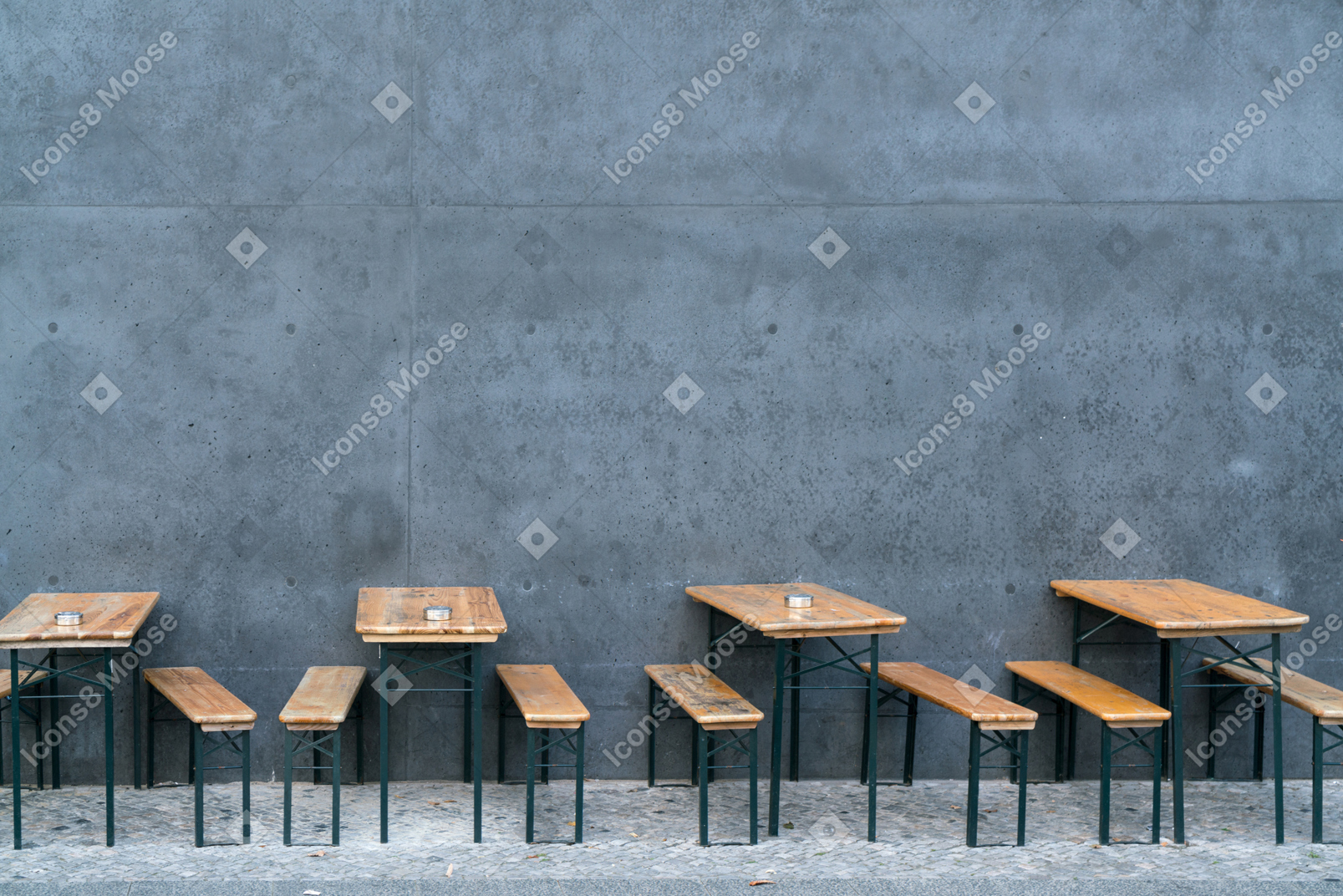 Wooden street cafe tables