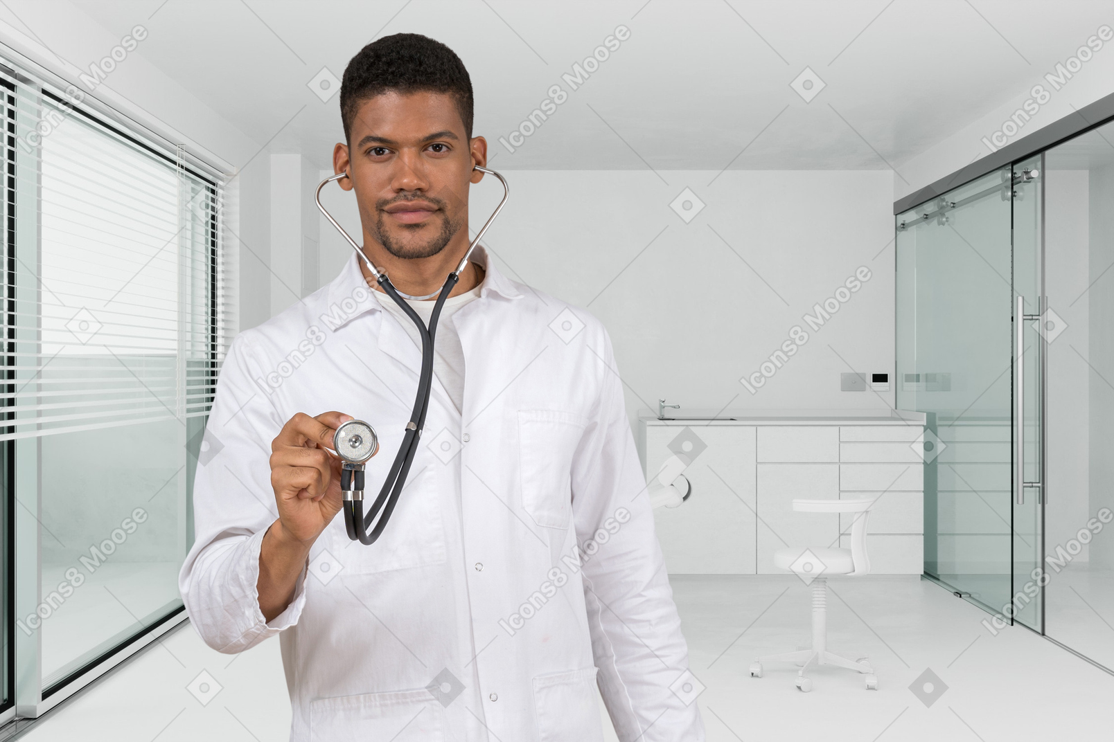 Retrato de un médico varón en una habitación de hospital