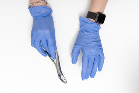 Mains dans des gants médicaux en latex