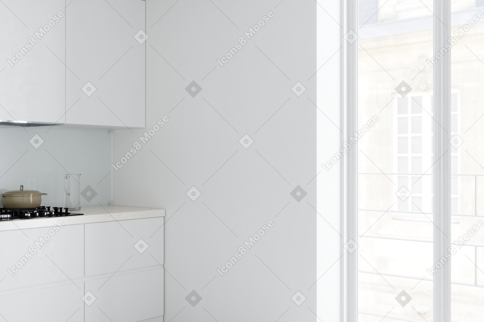 A minimalist kitchen in white