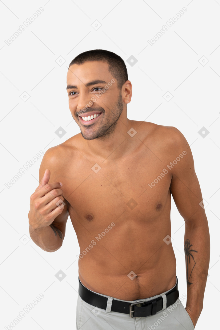 Barechested young man with a nice smile