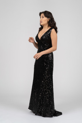 Woman wearing black evening dress