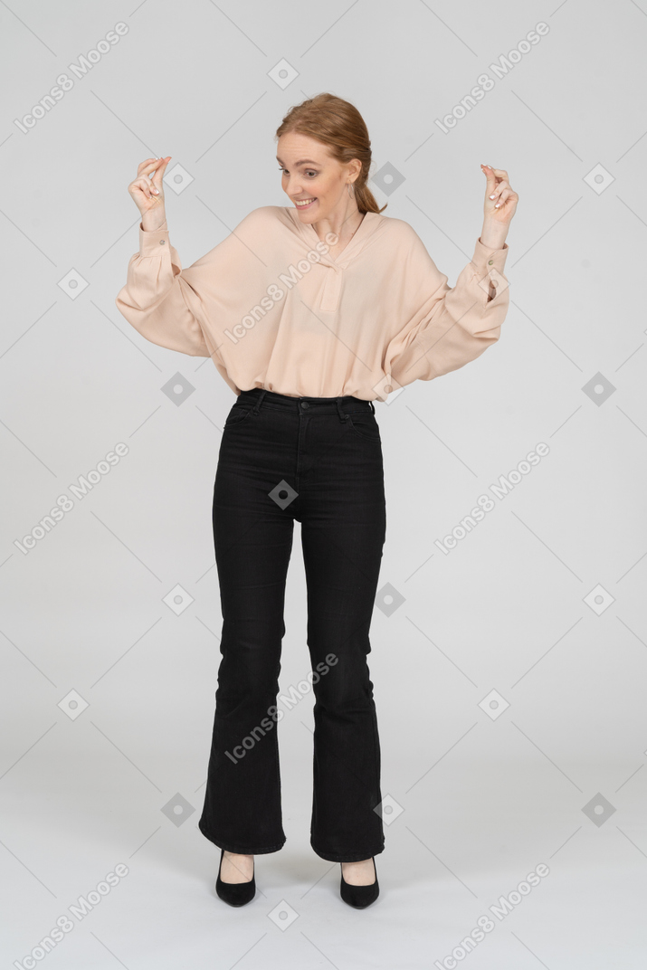 Woman in beautiful blouse standing