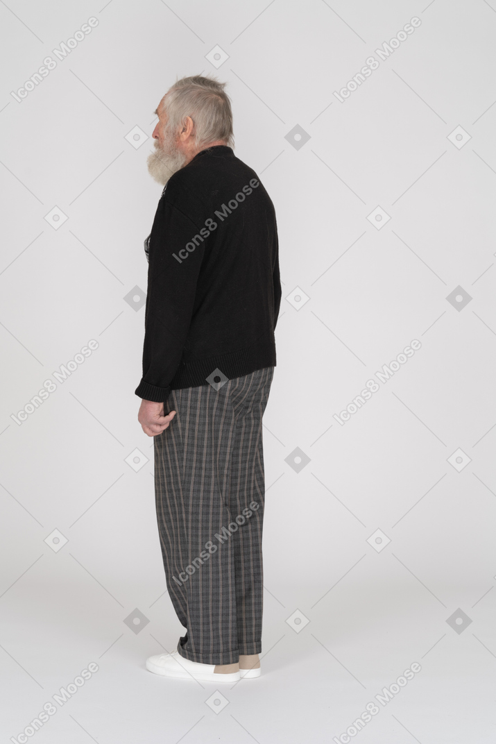 Back view of standing old man