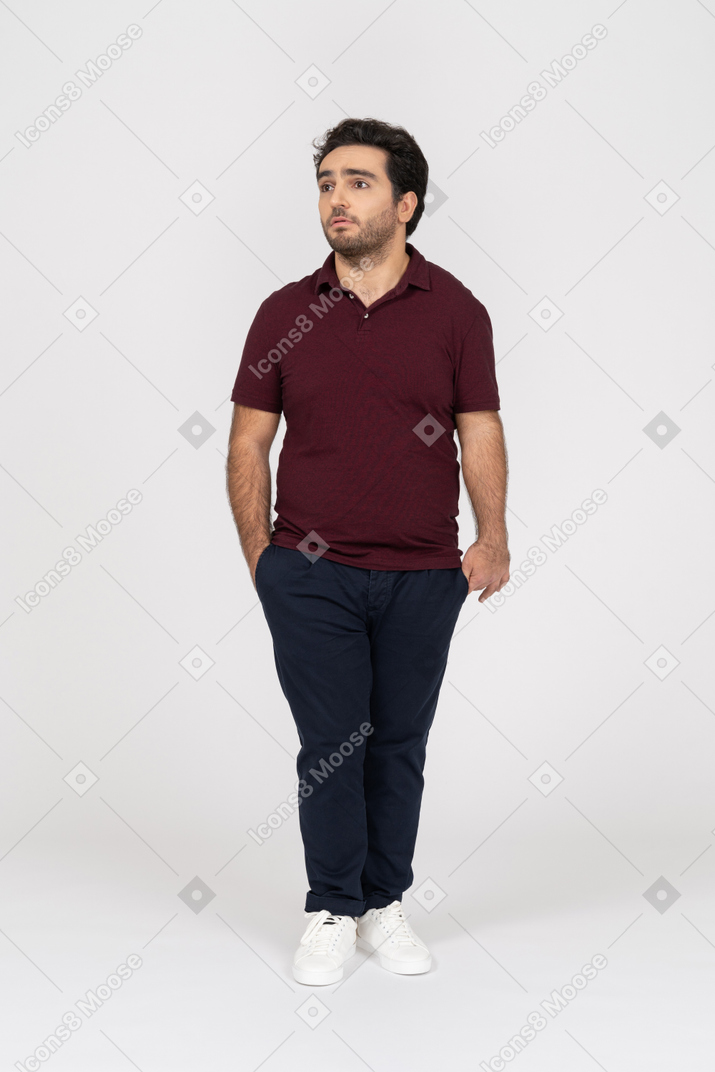 Man with his hand in pocket looking aside